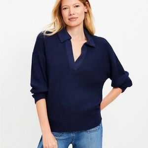 LOFT Waffle Collared V-neck Top